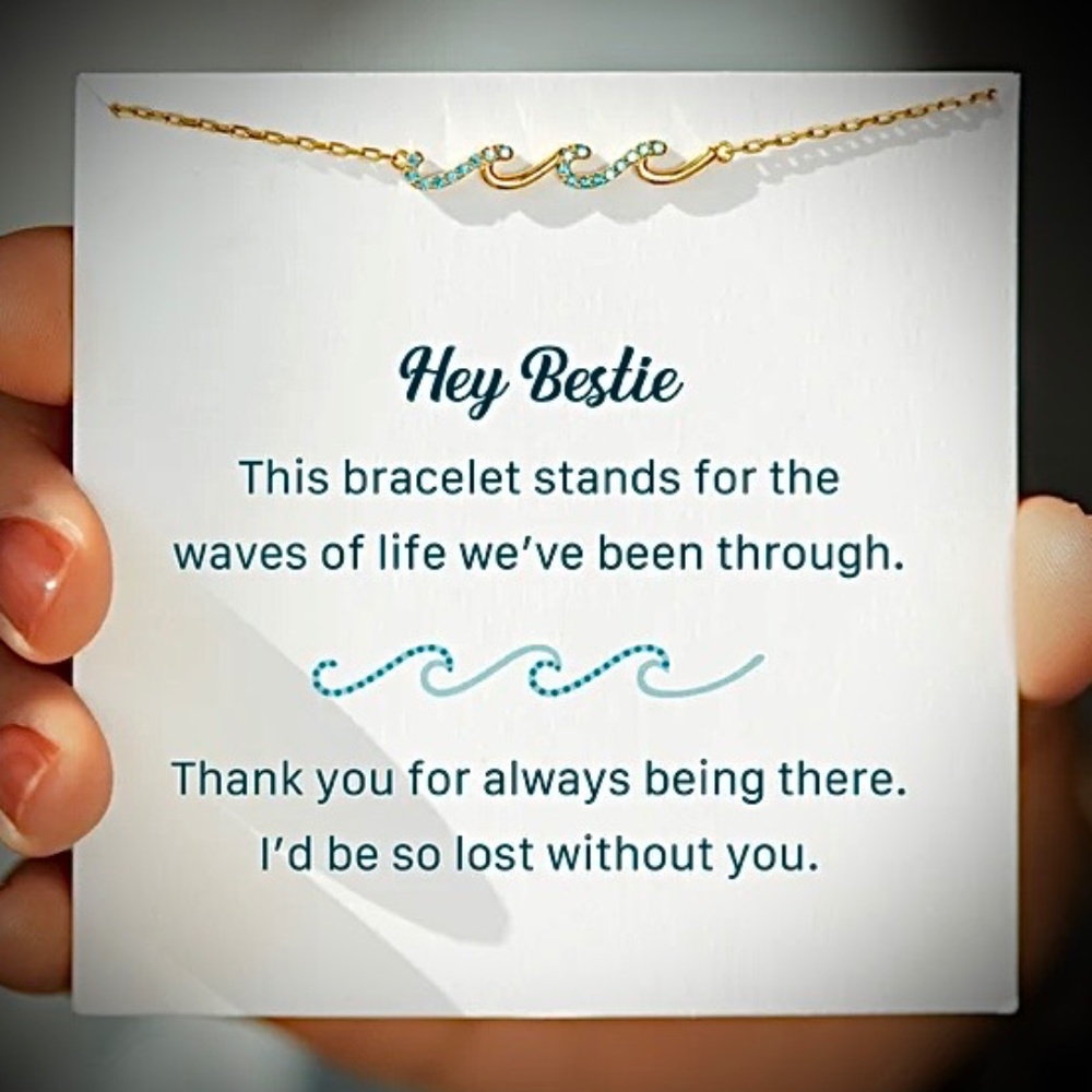 New Friendship Bracelet Triple Waves 18K Gold Plated Aqua C.Z. Card Included